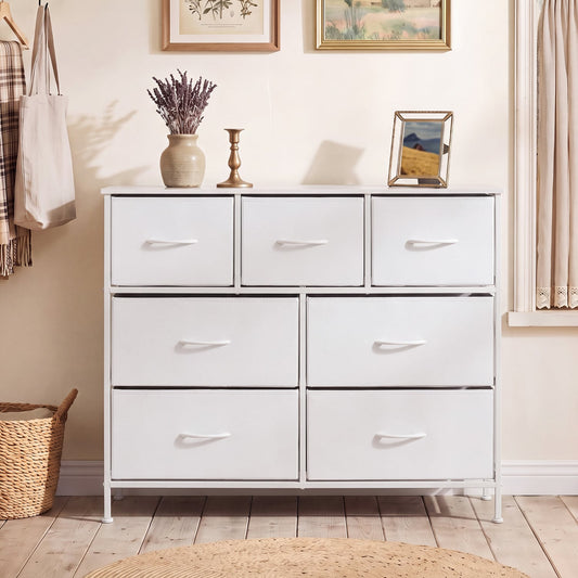 7-Drawer Wide Dresser, 2-Sized Fabric Drawers, White Dressers & Chests White at Gallery Canada