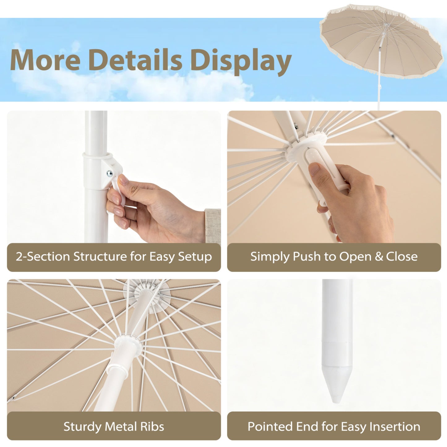 7 FT Patio Umbrella, Fringe Tassel Outdoor Beach Garden Poolside, Beige Outdoor Umbrellas at Gallery Canada