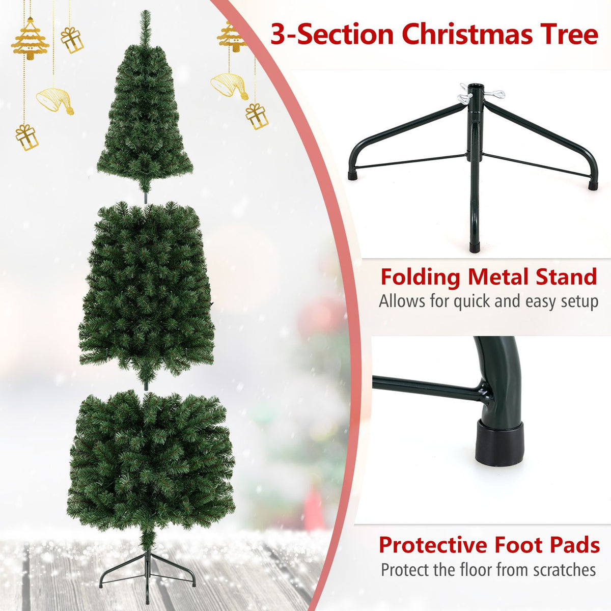 7 Feet Prelit Half-Shape Christmas Tree, 8 Lighting Modes, Green Christmas Tree at Gallery Canada