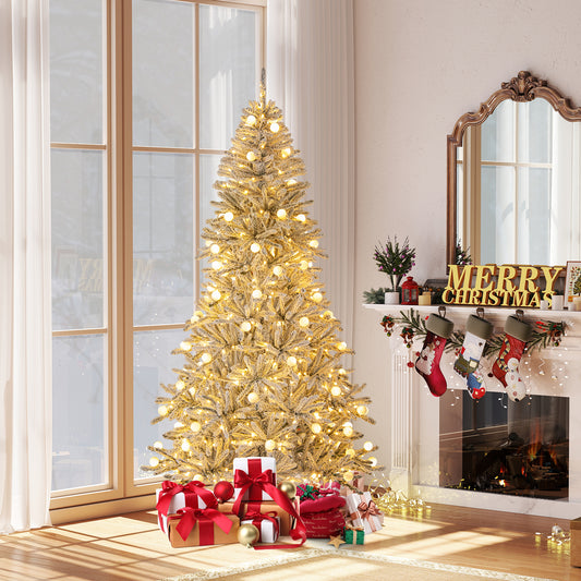 7ft Pre-lit Artificial Christmas Tree, Hinged With Remote, Green Christmas Tree Green at Gallery Canada