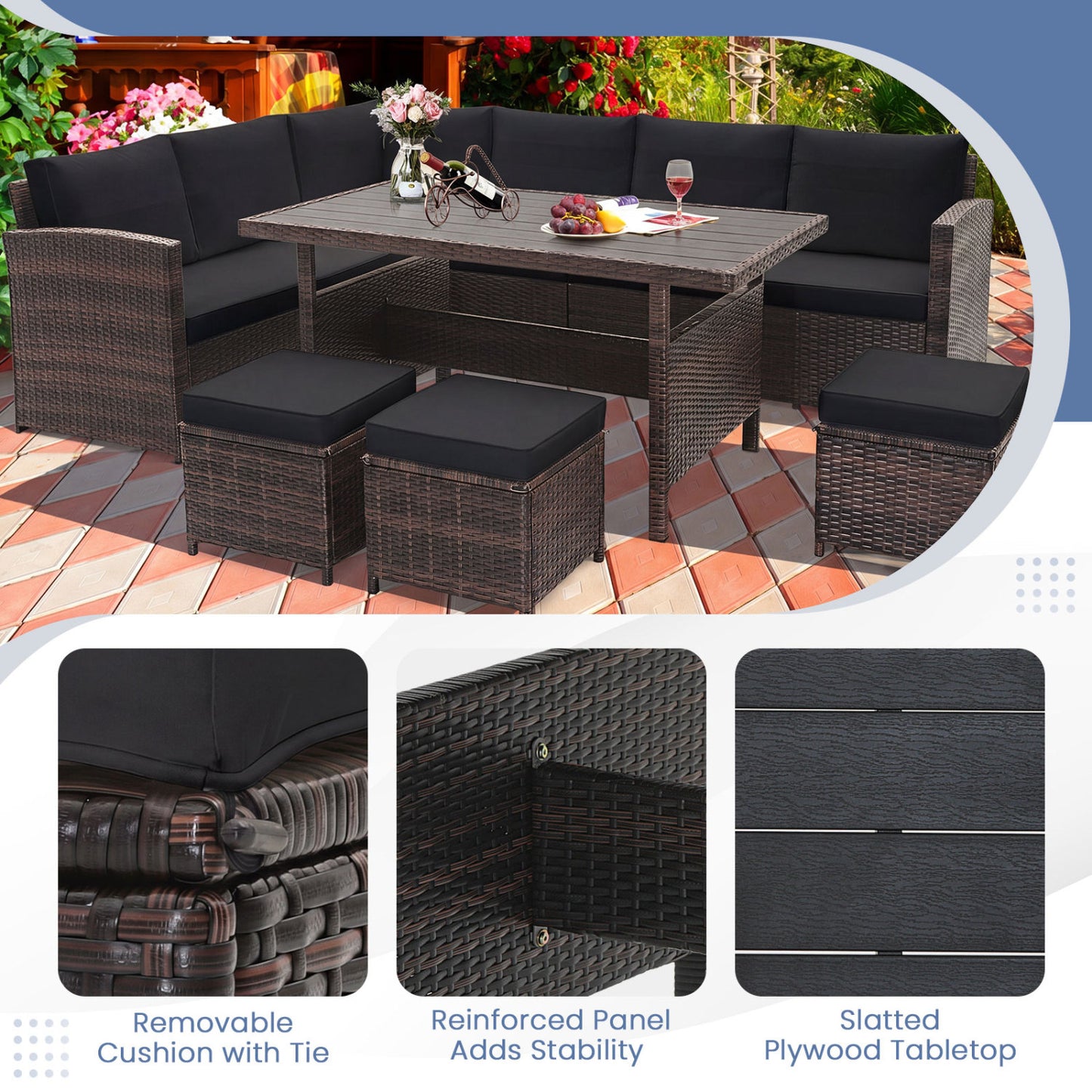 7-Piece Hand-Woven Wicker Patio Set, Black Patio Furniture Sets at Gallery Canada