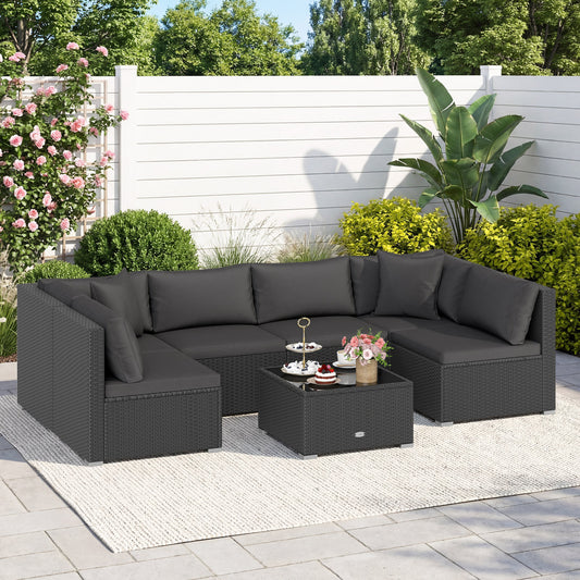 7 Piece Outdoor Sectional Wicker Patio Furniture Set, Black Outdoor Sectionals Black at Gallery Canada