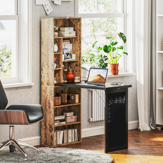 Fold-Out Convertible Office Desk, Wall Mount Computer Desk, Rustic Brown Computer Desks Rustic Brown, Black at Gallery Canada