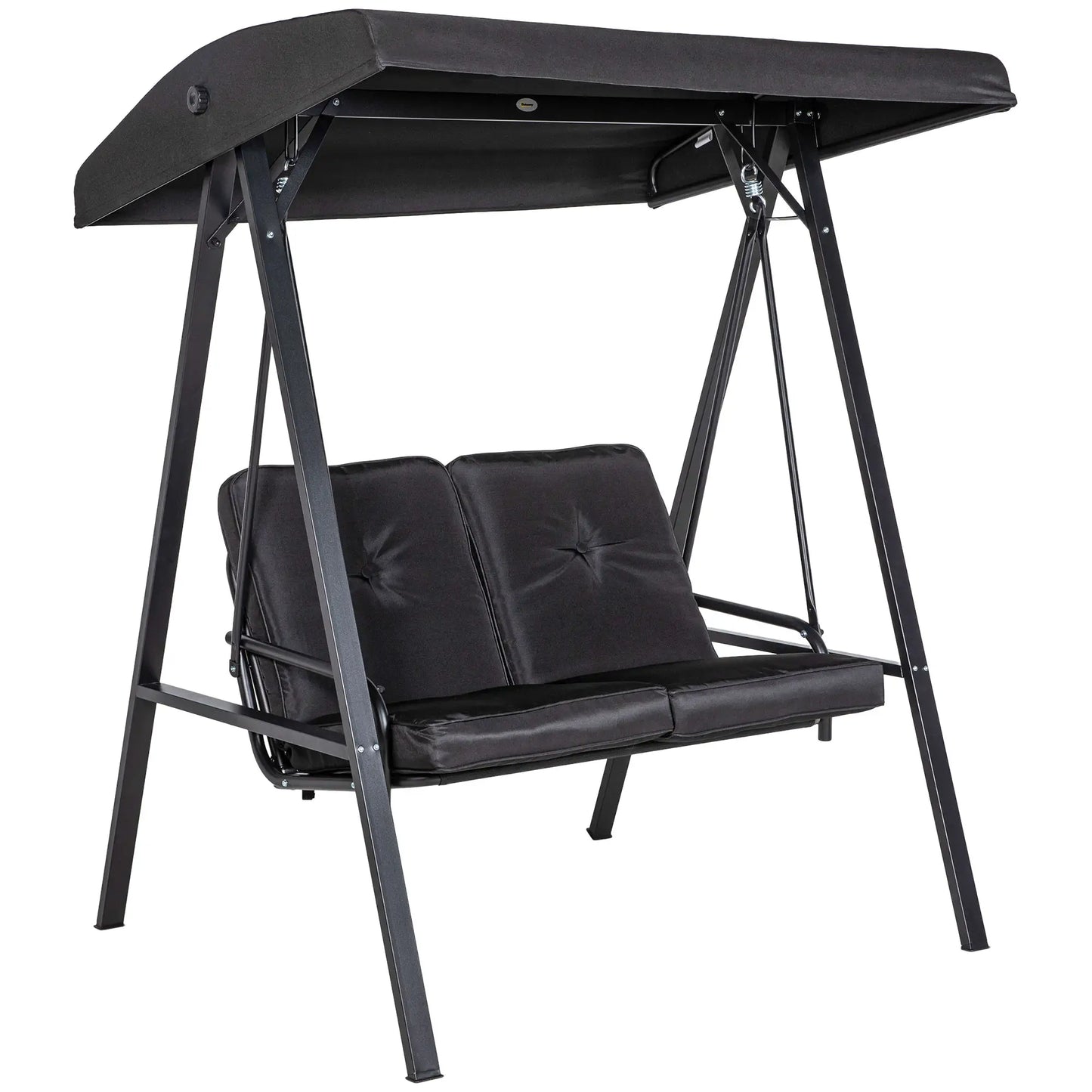 2-Seater Outdoor Porch Swing, Adjustable Canopy, Black Patio Swings with Stand at Gallery Canada