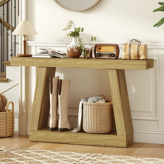55" Farmhouse Console Table with Storage, Oak Console Tables Oak at Gallery Canada