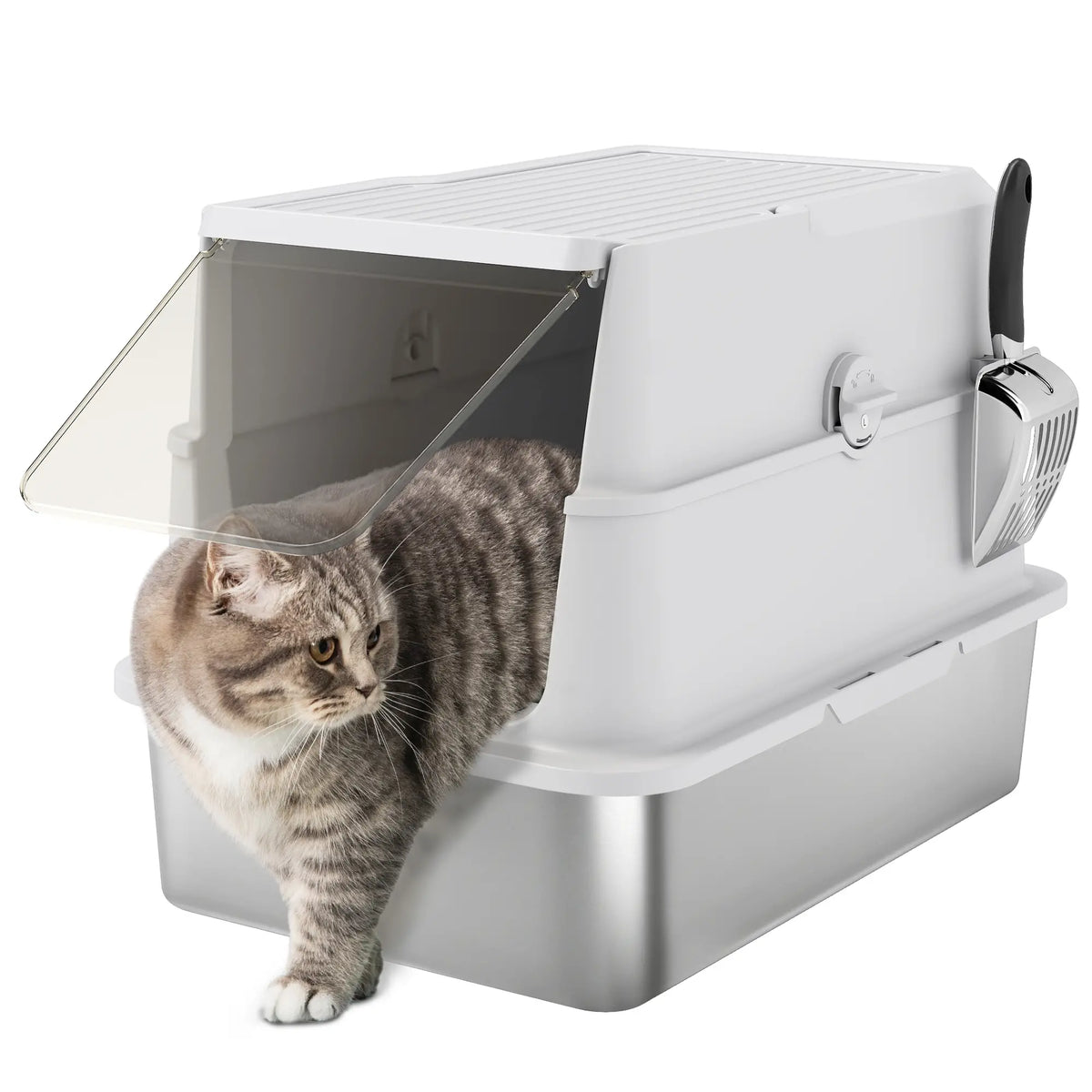 XL Stainless Steel Cat Litter Box, Flip Top, Scoop, Easy Clean Cat Litter Box Enclosures at Gallery Canada