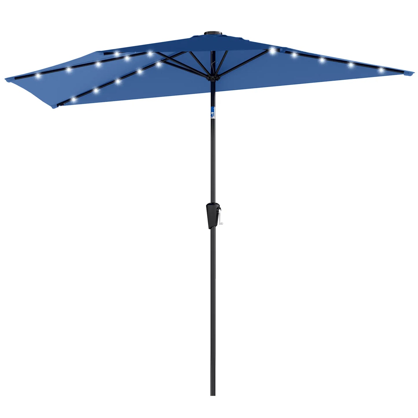 Half Patio Umbrella With Solar LED Lights, Crank, 105.1" x 53.5", Navy Blue Half Round Umbrellas at Gallery Canada
