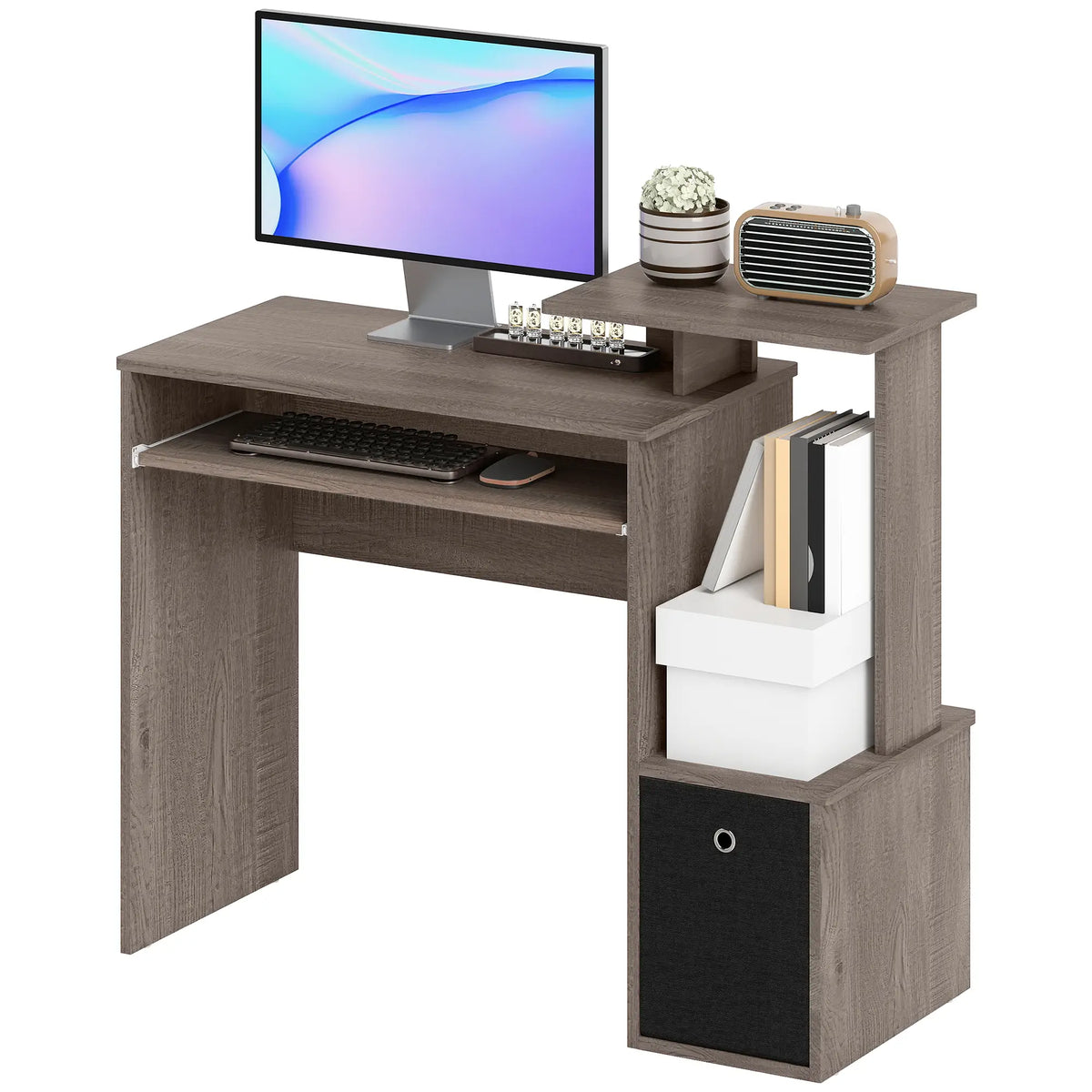 Computer Desk With Keyboard Tray And Storage, Grey Computer Desks at Gallery Canada