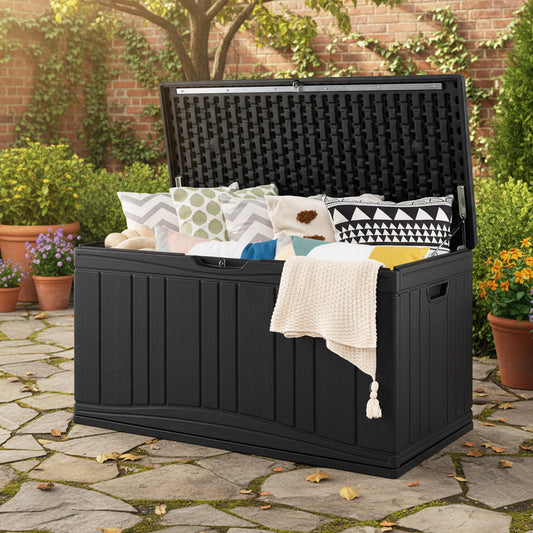 300 L Outdoor Deck Box with Lockable Lid for Garden Tools Cushions, Black Sheds & Outdoor Storage Black at Gallery Canada