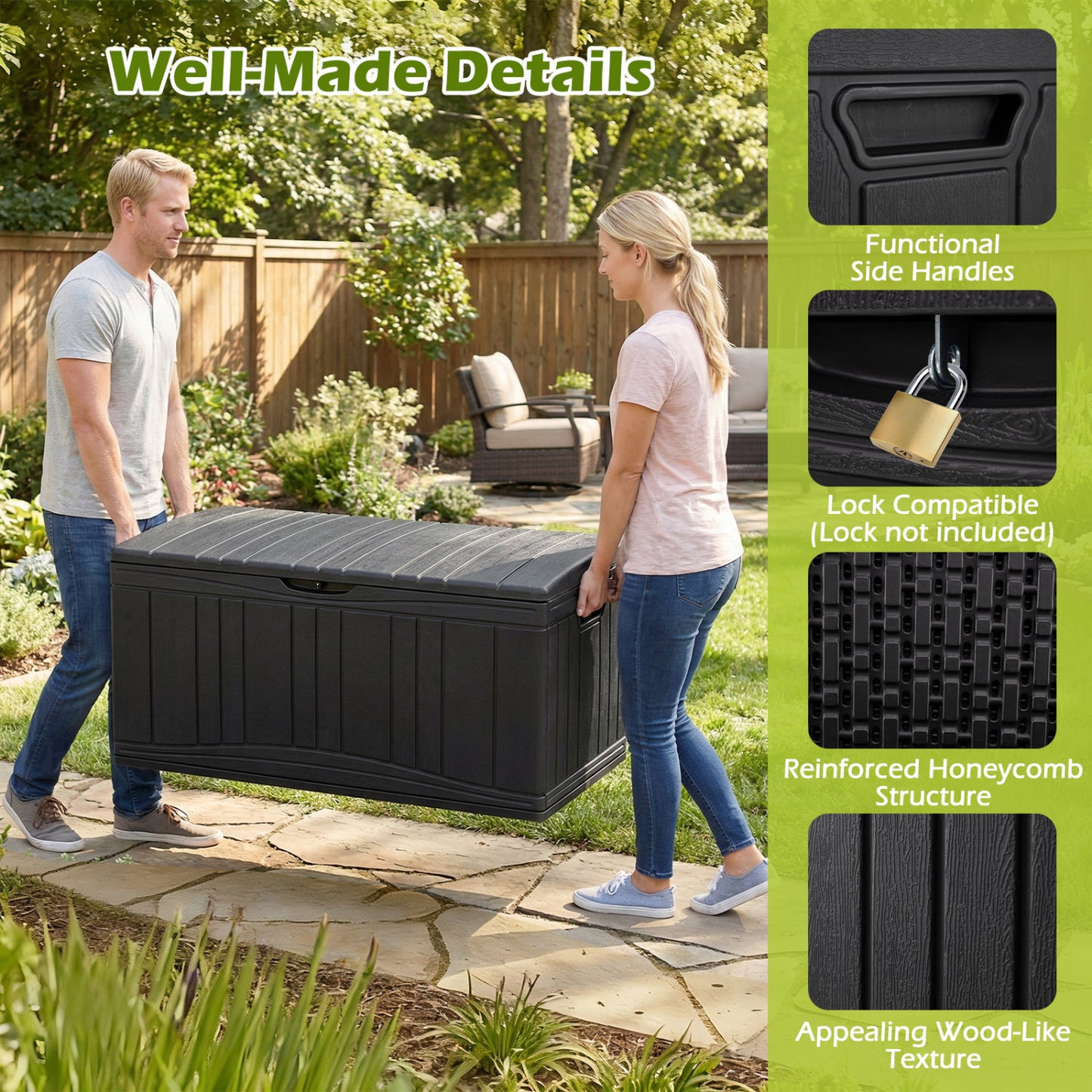 300 L Outdoor Deck Box with Lockable Lid for Garden Tools Cushions, Black Sheds & Outdoor Storage at Gallery Canada