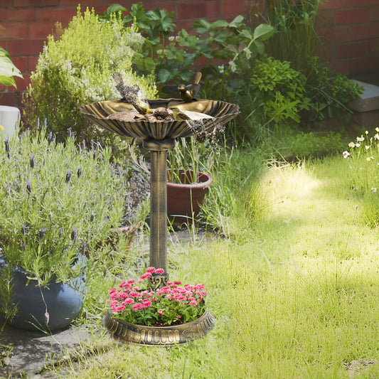 32" Vintage Bird Bath with Decorative Birds, Flower Planter Base, Bronze Garden Decor Bronze at Gallery Canada