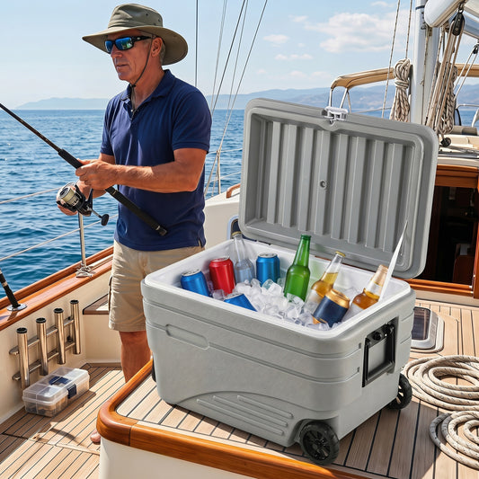 84 Quart Portable Wheeled Ice Cooler with Foldable Pull, Gray Coolers Gray at Gallery Canada