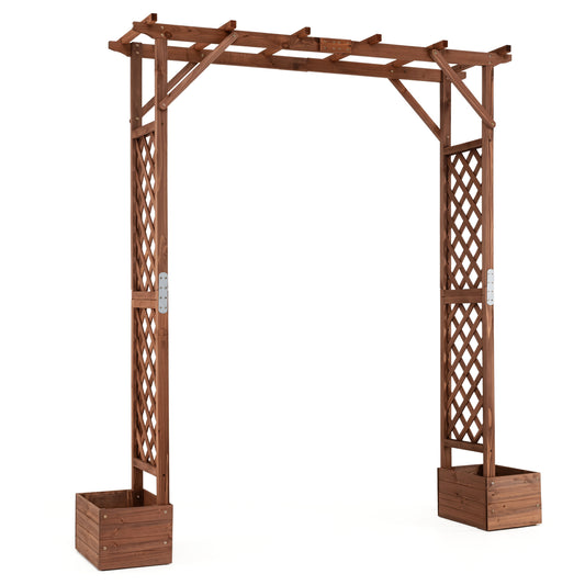 87in Tall Wooden Garden Arbor with Planter Boxes and Hanging Roof for Climbing Plants, Orange Outdoor Decor Orange at Gallery Canada
