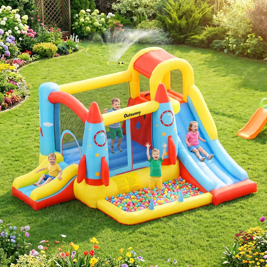 Inflatable Trampoline Slide Pool, Rocket Design, 11.14' x 9.18' x 6.06' Inflatables Red, Blue, Yellow at Gallery Canada