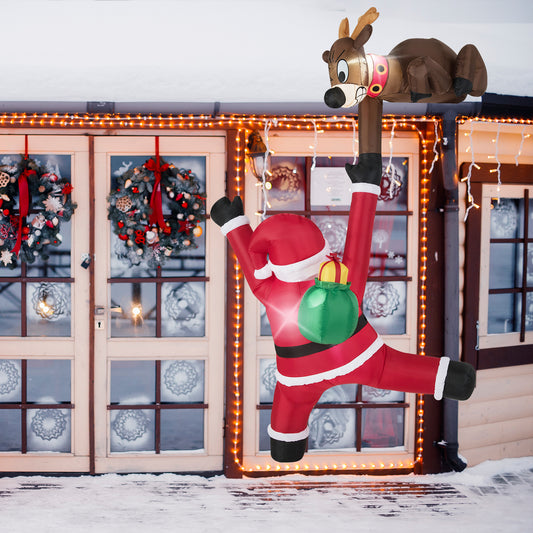 8.5 Feet Inflatable Reindeer, Climbing Santa Claus, LED Lights, Multicolor Christmas Inflatables Multicolor at Gallery Canada