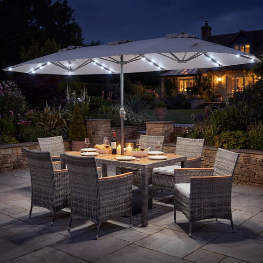 8 Piece Outdoor Wicker Dining Set, 13.5 FT Double-Sided Patio Umbrella, Gray Patio Furniture Sets Gray at Gallery Canada