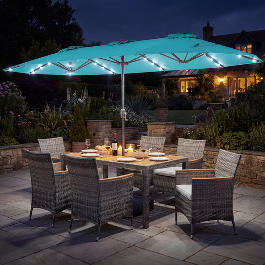 8 Piece Wicker Dining Set, 13.5 FT Patio Umbrella, Turquoise Patio Furniture Sets Turquoise at Gallery Canada