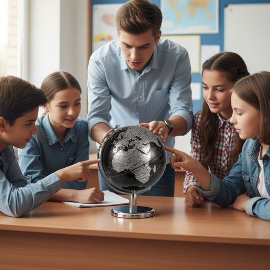 8" World Globe, Modern Decorative Tabletop Earth Globe, Silver Learning Toys Silver at Gallery Canada