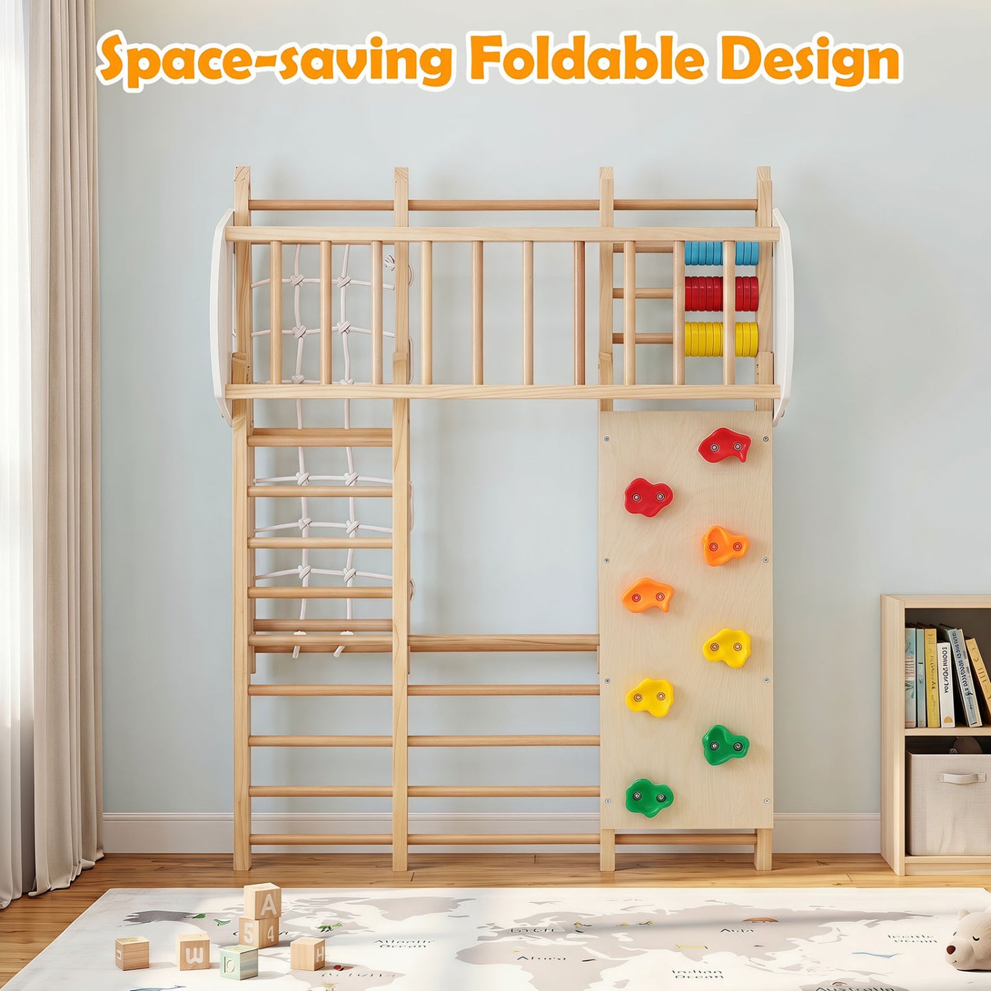 Foldable Indoor Jungle Gym For Kids With Swing, Monkey Bars, Natural Climbers & Slides at Gallery Canada