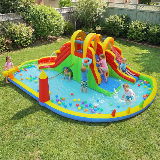 8-in-1 Giant Bounce House, 2 Long Slides, 750W Blower, Multicolor Bounce House Multicolor at Gallery Canada