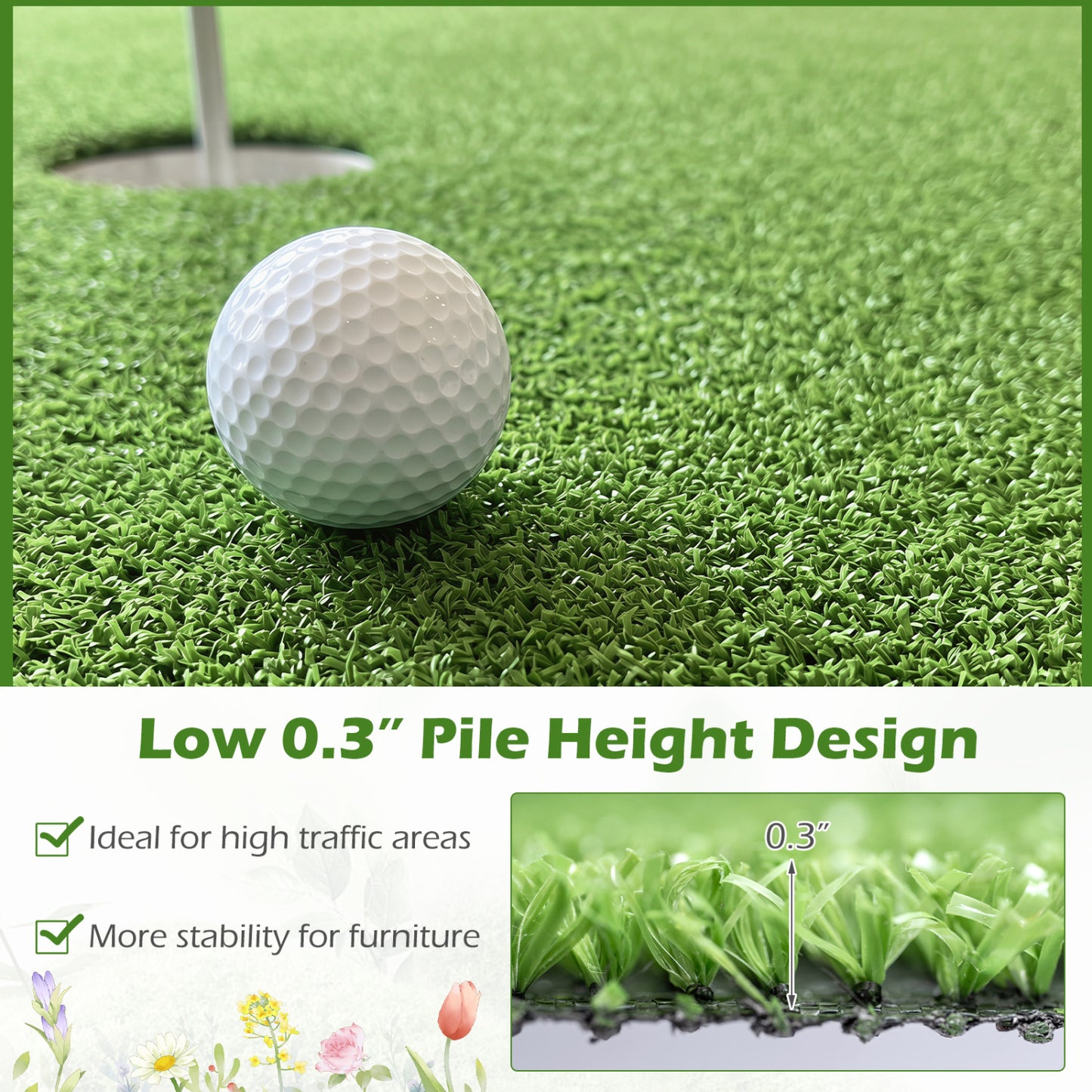 8 x 5 Feet Artificial Turf Rug with Low 0.3 inch Pile Height-S Decorative Fencing & Flooring at Gallery Canada