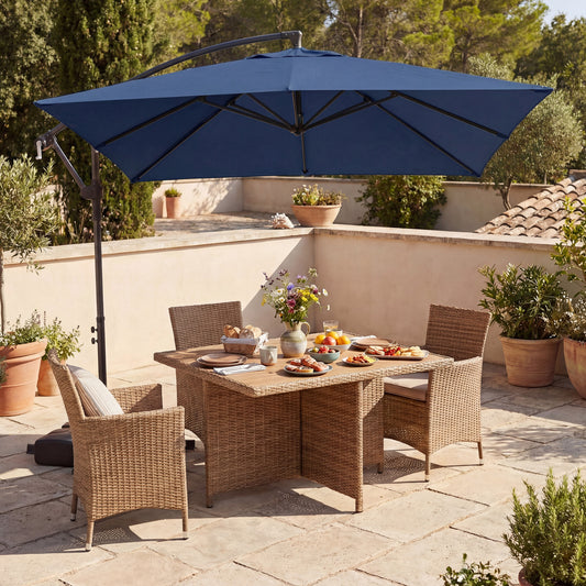 8x8 FT Square Offset Cantilever Patio Umbrella, 360° Rotation, Navy Outdoor Umbrellas Navy at Gallery Canada