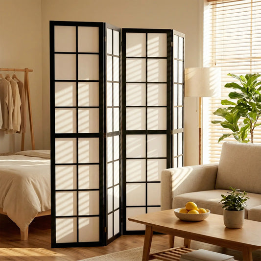 4 Panel Room Divider, 5.6 ft, Folding Wall Partition, Black Room Dividers Black, White at Gallery Canada