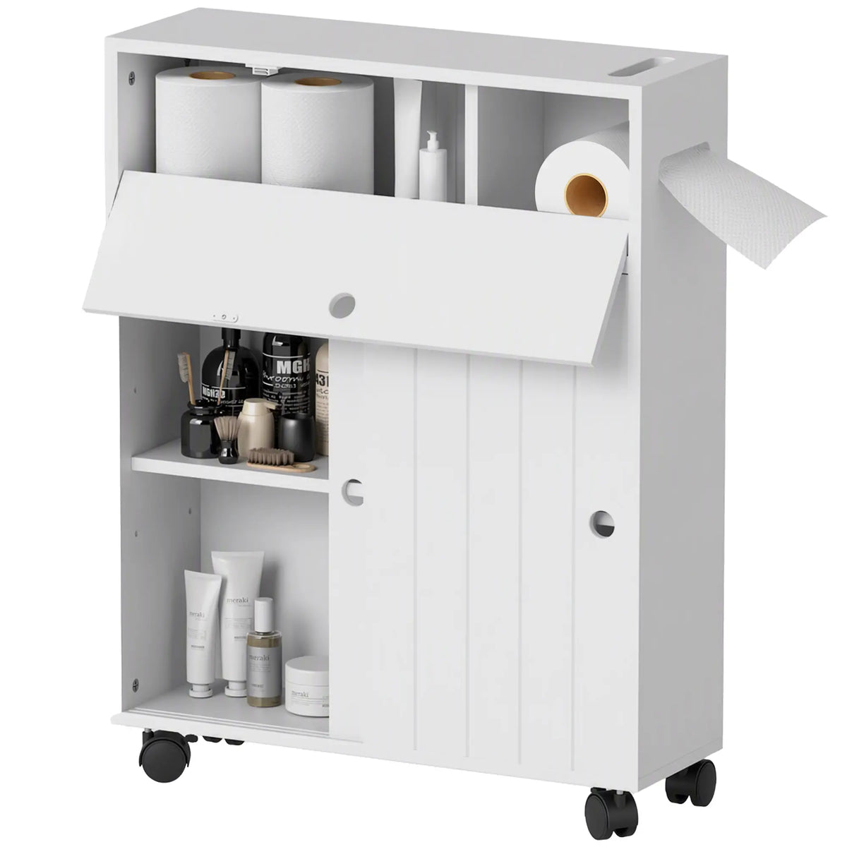 Bathroom Storage Cabinet, 20.5" x 6.75" x 26.5", Rolling Wheels, White Bathroom Cabinets at Gallery Canada