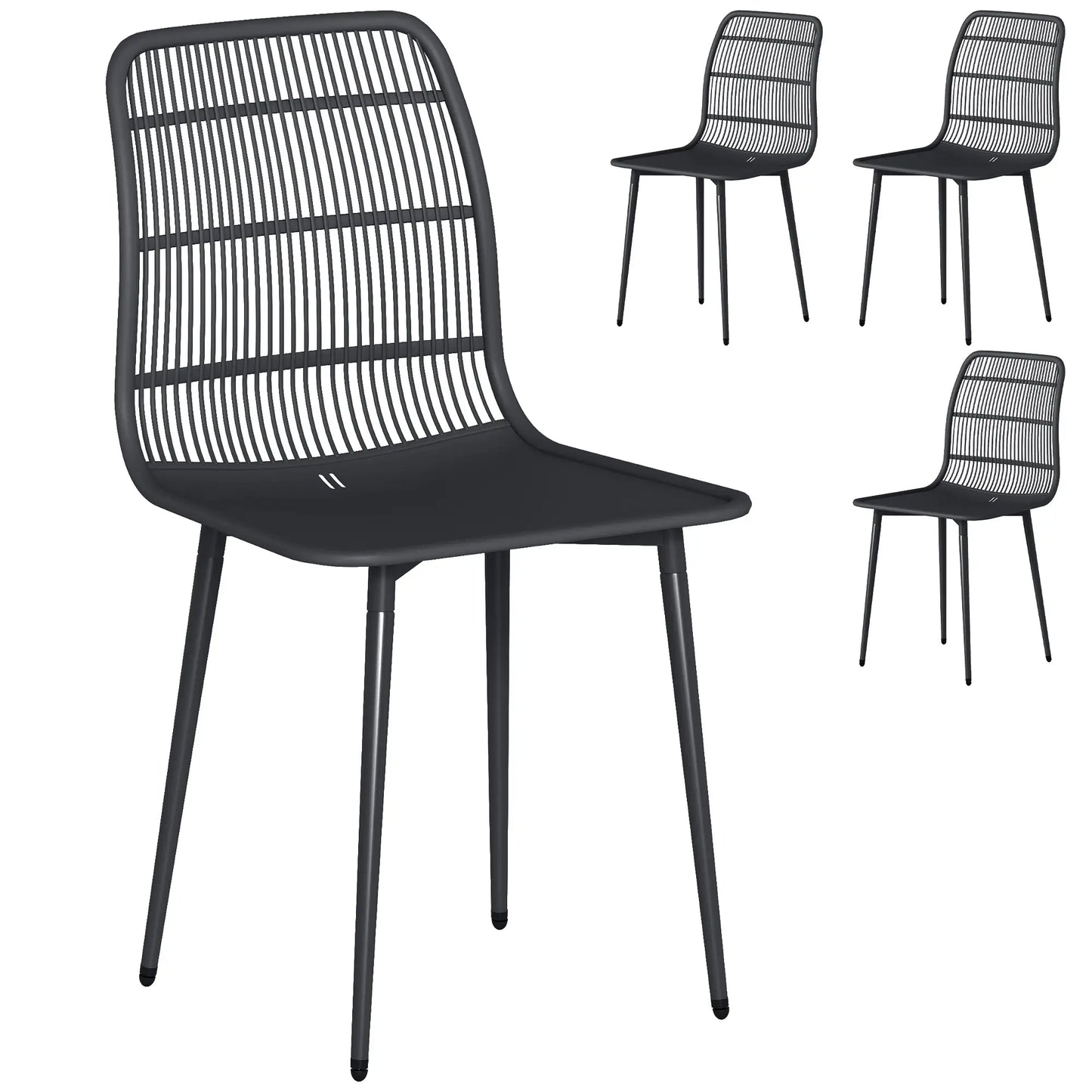 Outdoor Dining Chairs Set of 4, Slotted Backrest, Black Patio Chairs at Gallery Canada