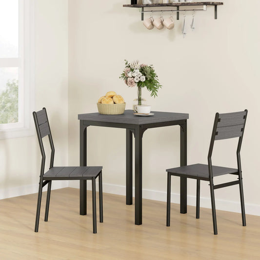 Dining Table Set for 2, 3 Piece, Metal Legs, Grey Dining Table Sets Grey Wood Effect, Black at Gallery Canada