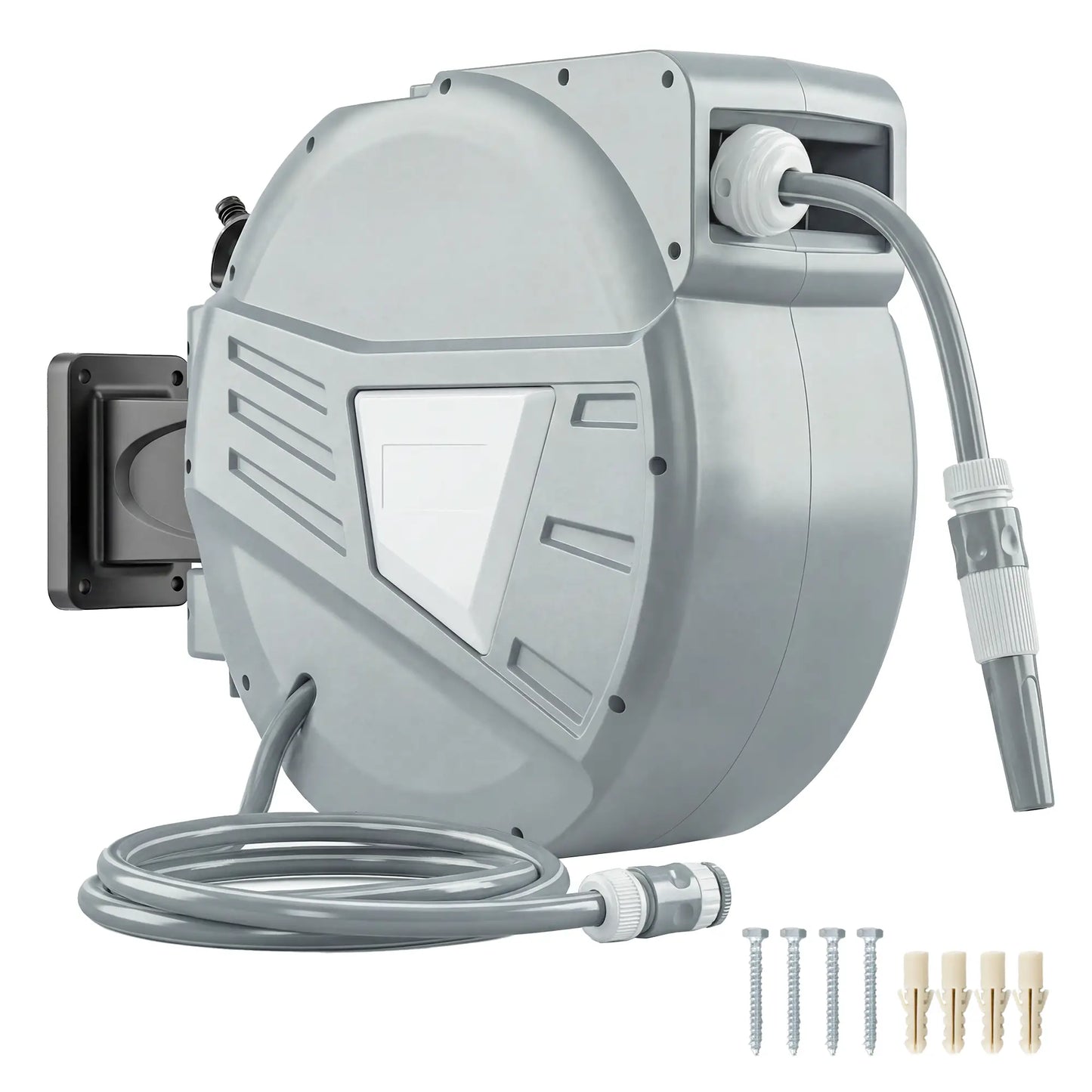 Retractable Garden Hose Reel, 1/2" x 66ft Wall Mounted, Grey Garden Accessories at Gallery Canada