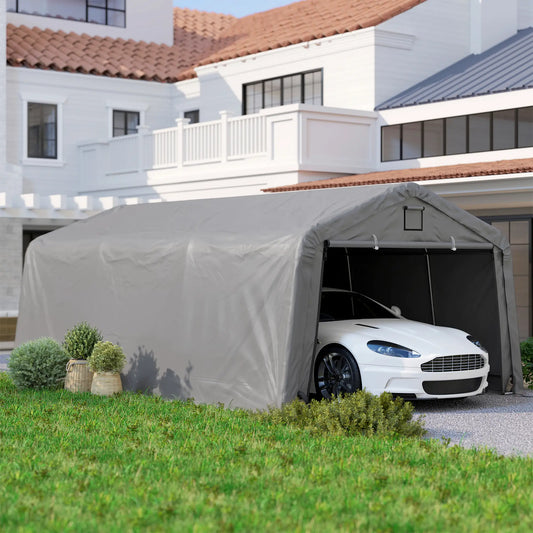 12' x 20' Portable Garage, Heavy Duty Carport Canopy, Light Grey
