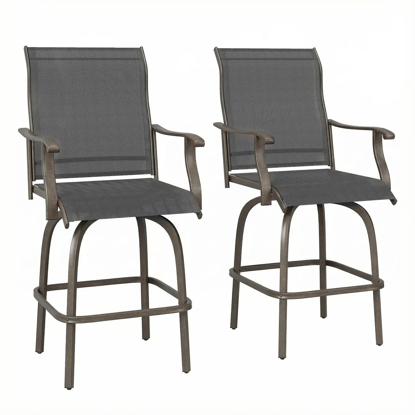 Outdoor Bar Stools Set of 2, Swivel High Back Chairs, Black Bar Stools at Gallery Canada