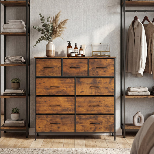 9-Drawer Fabric Dresser, Wooden Top, Rustic Brown Dressers & Chests Rustic Brown at Gallery Canada