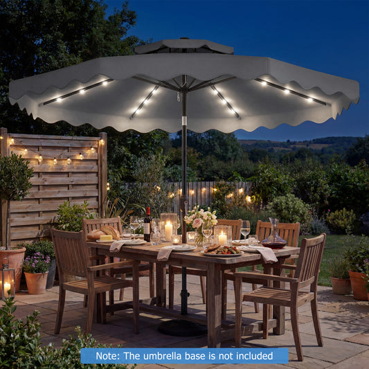 9 FT Solar LED Patio Umbrella, Push-Button Tilt Crank, Gray Outdoor Umbrellas Gray at Gallery Canada