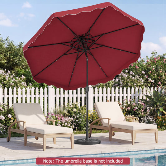 9 FT Solar LED Patio Umbrella, Push Button Tilt Crank, Red Outdoor Umbrellas Red at Gallery Canada