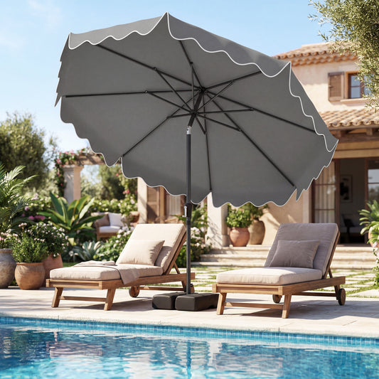 9 Feet Patio Umbrella, Weighted Base, Sandbags, Gray Outdoor Umbrellas Gray at Gallery Canada