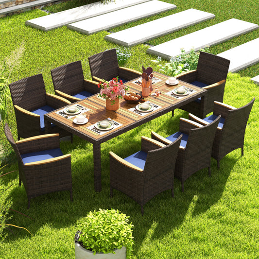 9 Piece Outdoor Dining Set, Acacia Wood Table Top, Navy Patio Dining Sets Navy at Gallery Canada