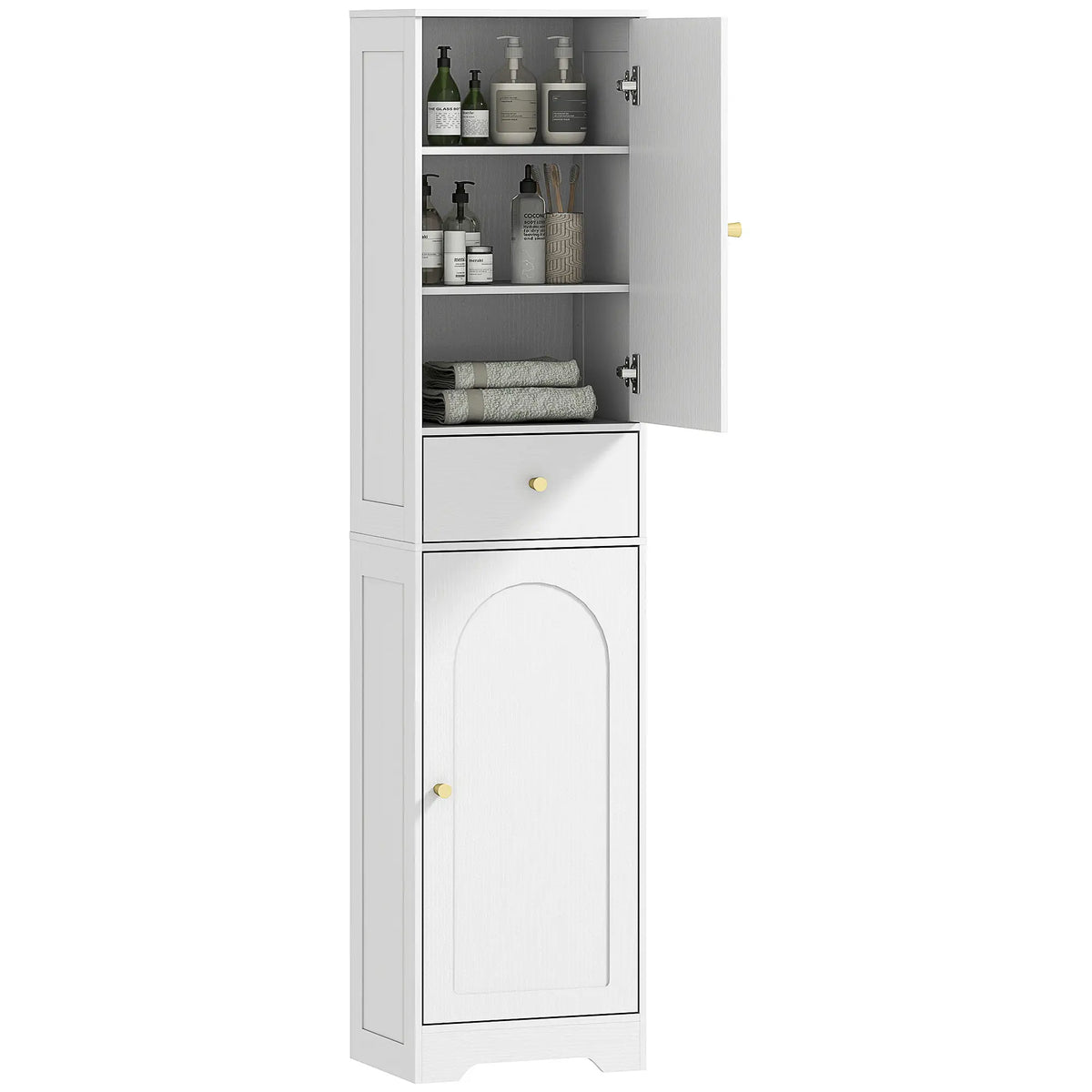 67" Tall Bathroom Cabinet, 2 Doors, Drawer, Adjustable Shelf, Wood Grain, White Bathroom Cabinets at Gallery Canada