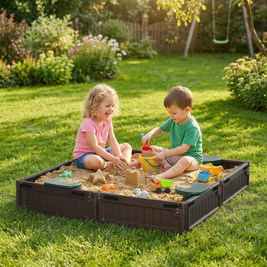Kids Outdoor Sandbox with Canopy, Bottom Fabric Liner, Brown Sandboxes & Accessories Dark Green Seat, brown panel at Gallery Canada