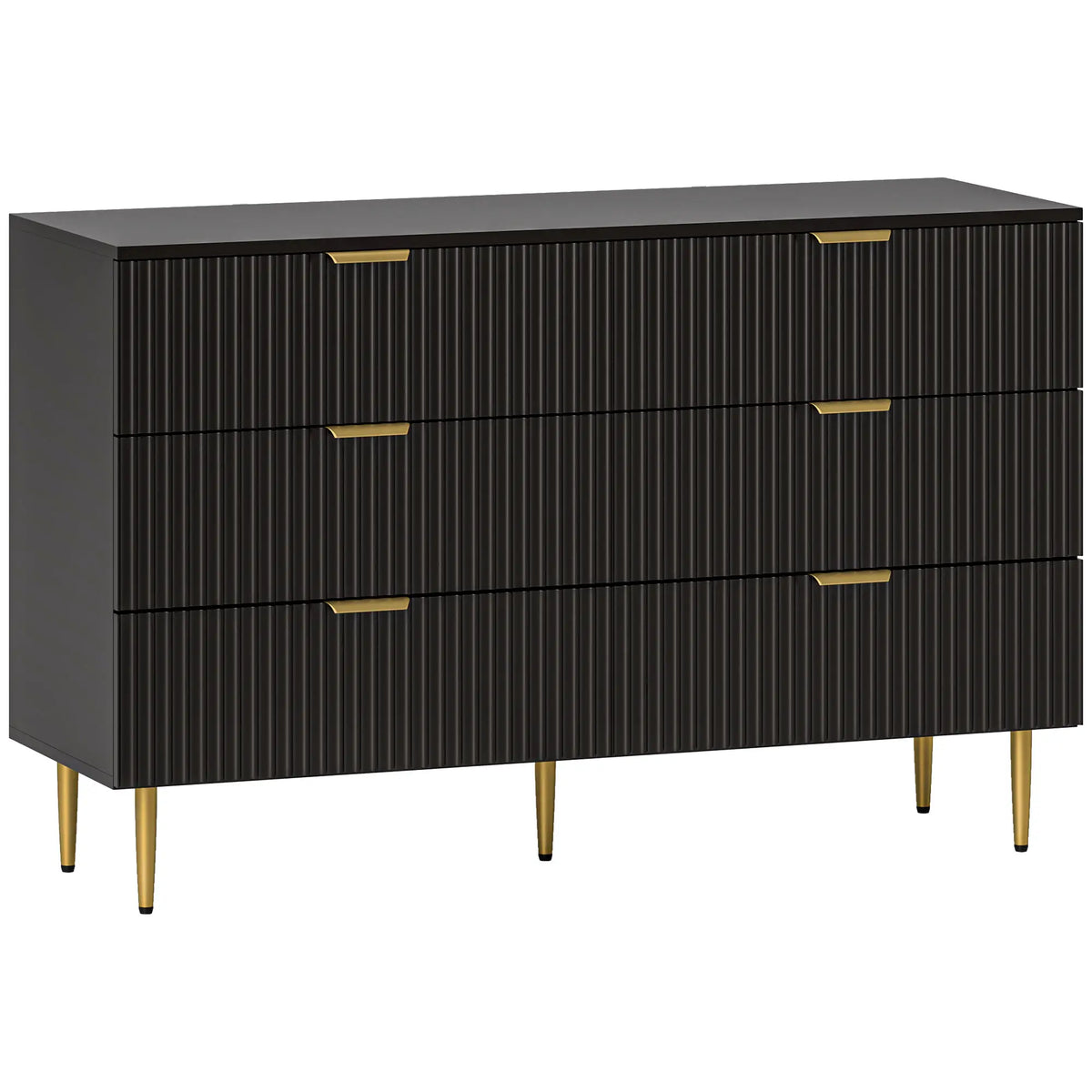 Modern 6 Drawer Dresser, with Gold Legs, Bedroom Chest, Black Storage Cabinets at Gallery Canada