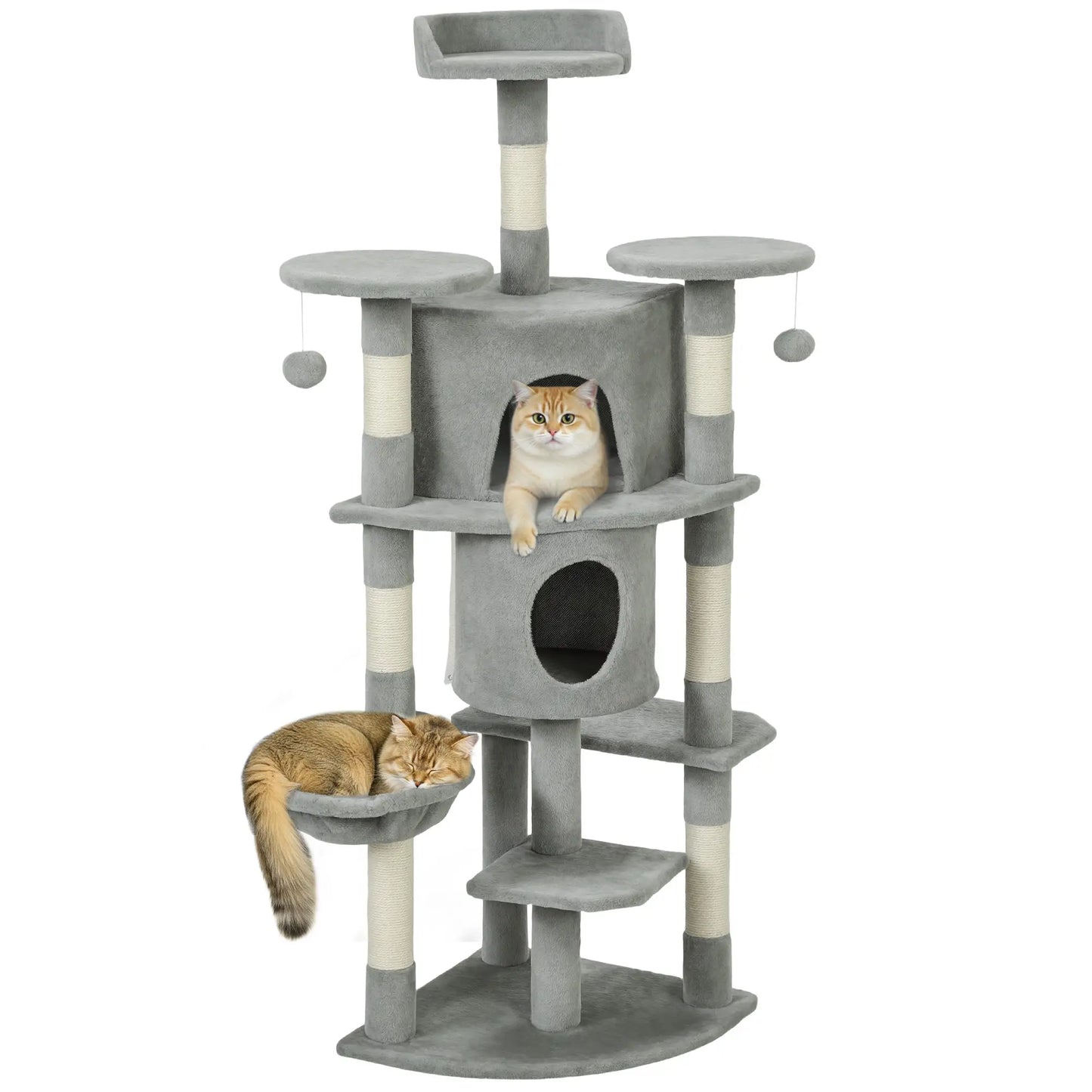 62" Cat Tree With Scratching Post, 2 Condos, Hammock, Light Grey Multi-Level Cat Towers at Gallery Canada