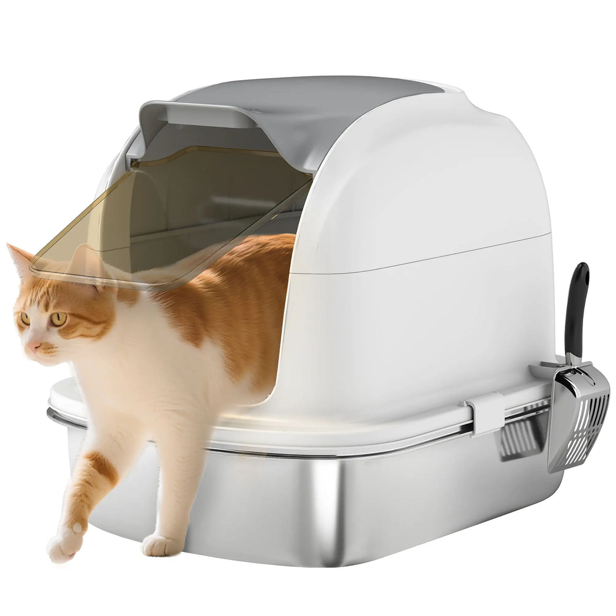 XL Stainless Steel Cat Litter Box with Lid, Enclosed, Scoop Included Cat Litter Box Enclosures at Gallery Canada