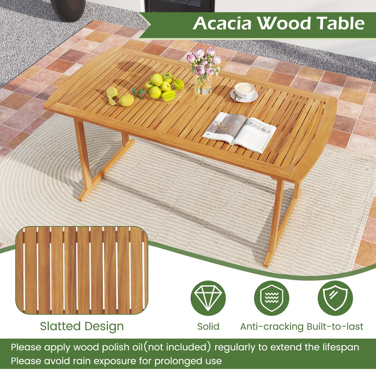 Acacia Wood 7-Piece Patio Dining Set, Natural Patio Dining Sets at Gallery Canada