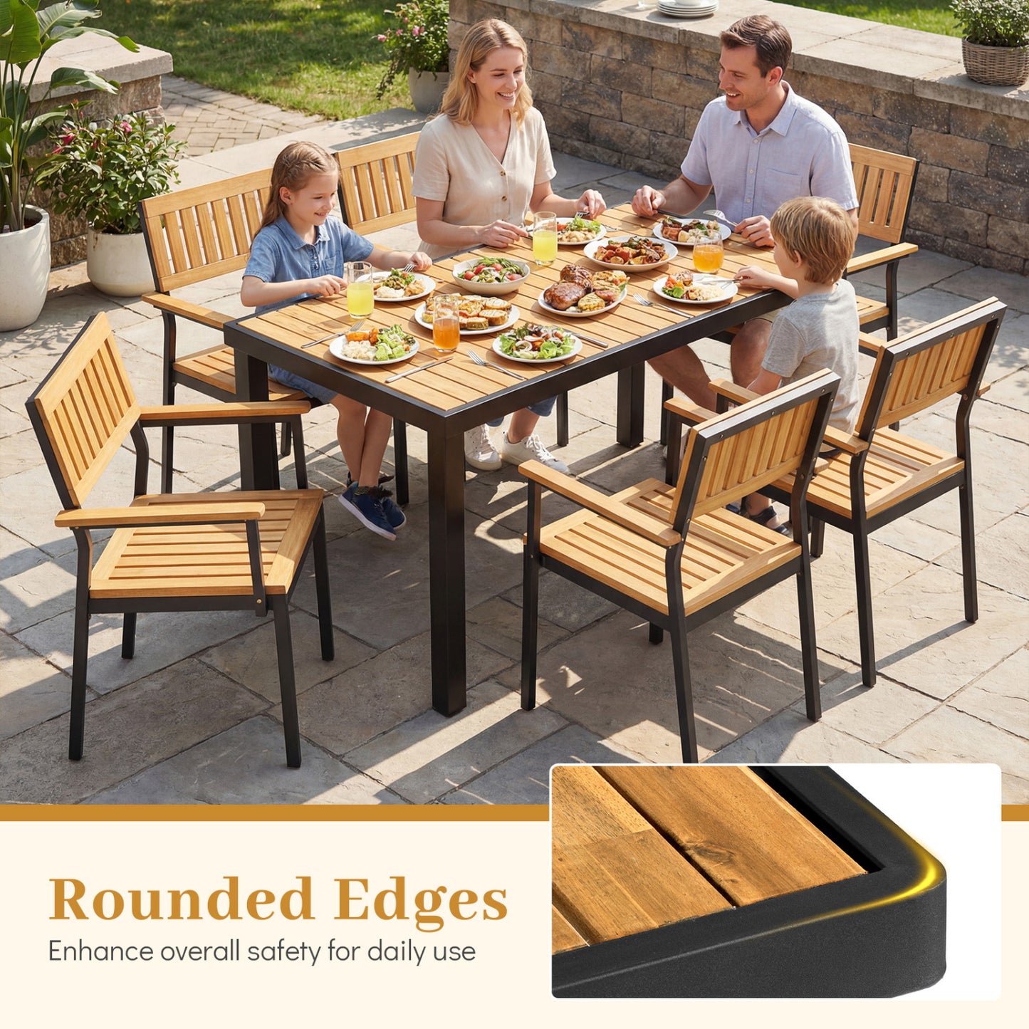 Acacia Wood Outdoor Dining Table, 1.97" Umbrella Hole, 6-Person Patio Dining Tables at Gallery Canada