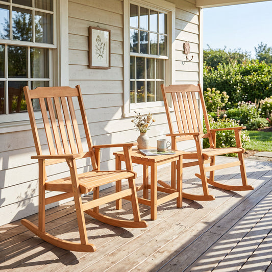 Acacia Wood Oversized Rocking Chair with High Back and Armrests for Outdoor, Natural Patio Rocking Chairs & Gliders Natural at Gallery Canada
