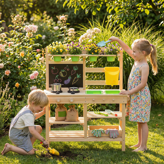 Kids Mud Kitchen, Outdoor Wooden Play Kitchen, Kitchenware, Garden Tools, Natural Play Kitchen Natural at Gallery Canada