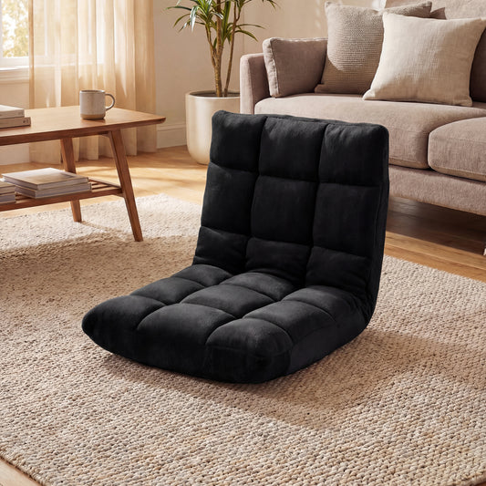 Adjustable 14-Position Floor Chair, Folding Gaming Sofa, Black Floor Chairs Black at Gallery Canada