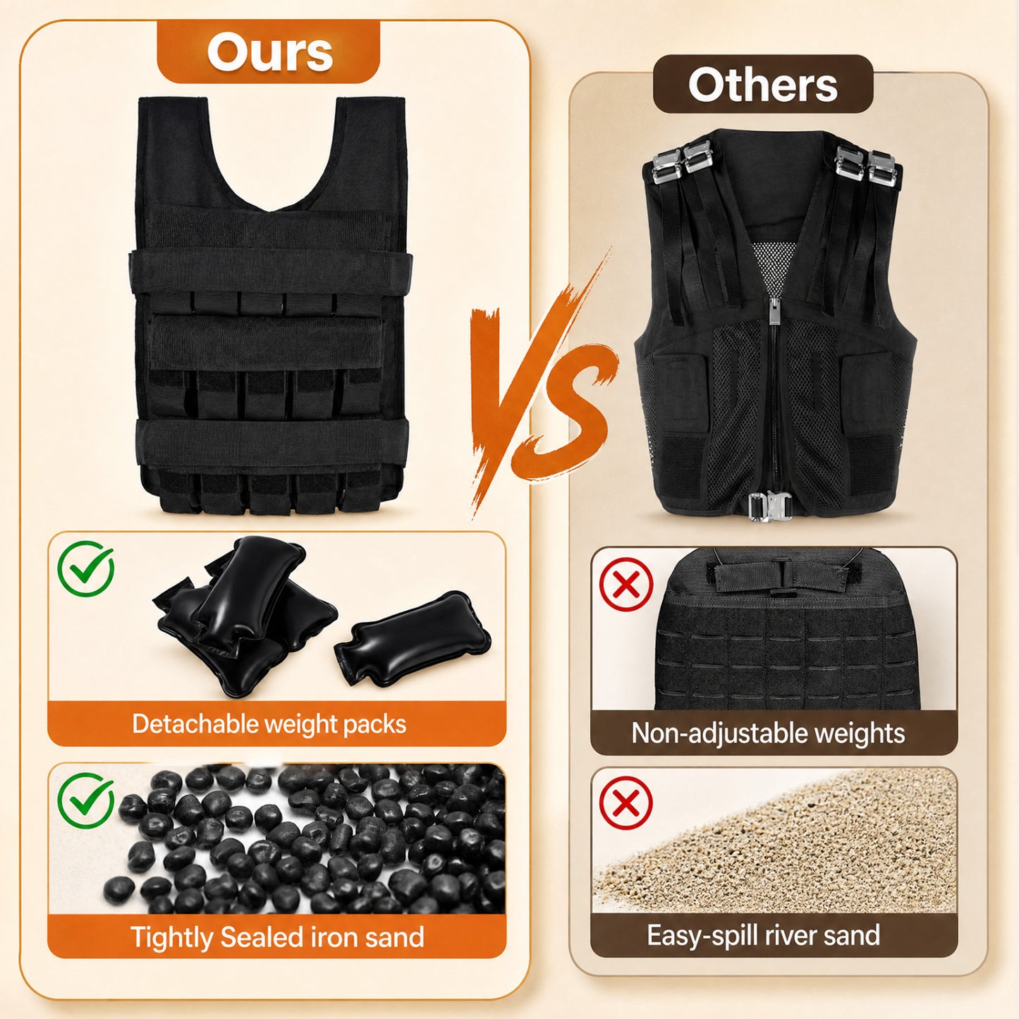 Gilet lesté réglable, poids en fer amovibles, noir