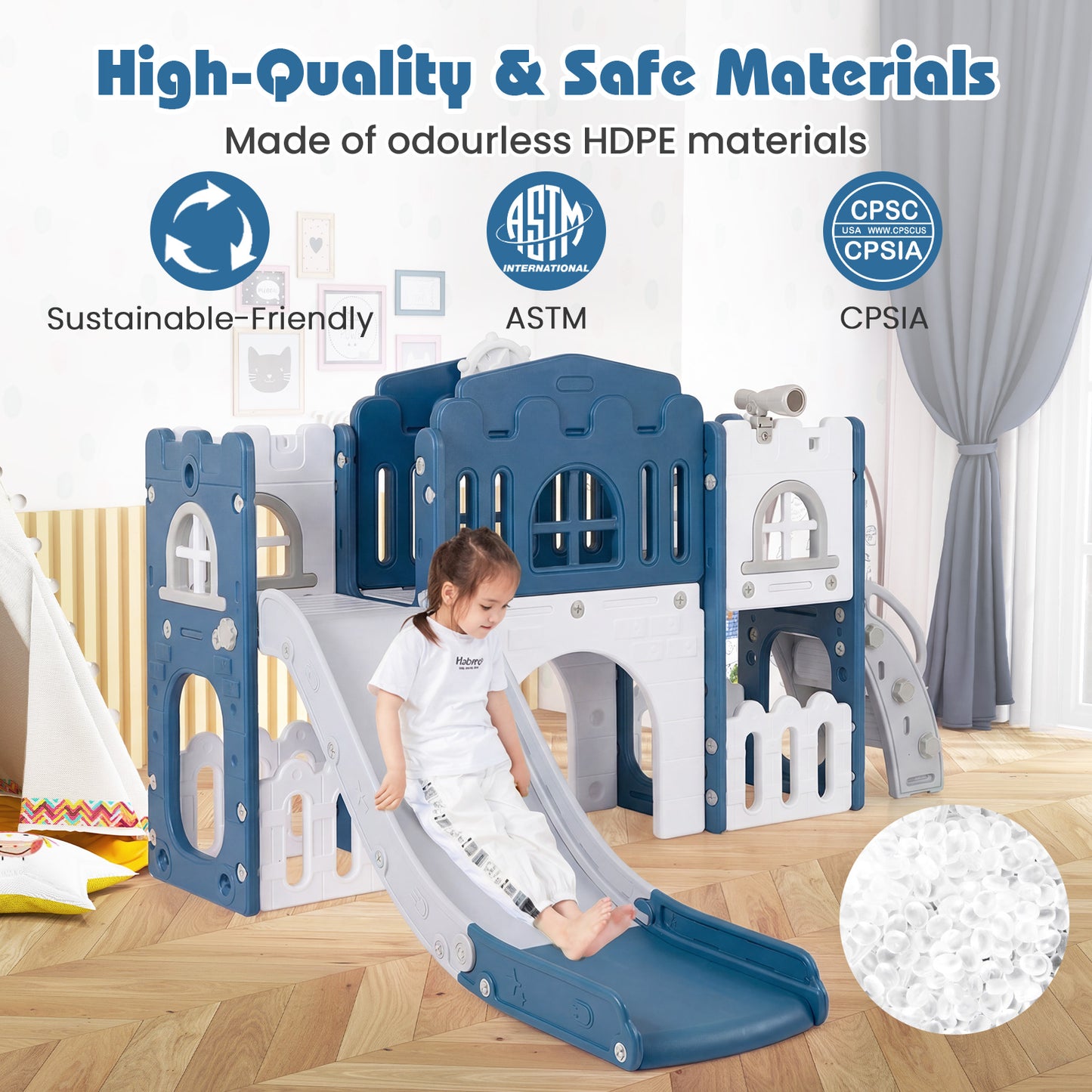 Toddler Slide Playset With Tunnel, Ladder, Basketball, Blue Climbers & Slides at Gallery Canada